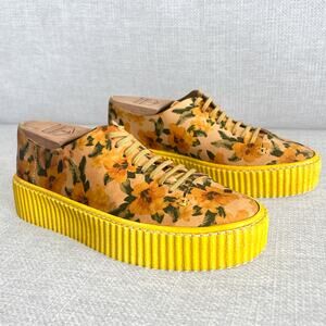 PF16 Floral Platform Creeper Sneakers Yellow Leather Lace Up Made in Italy Sz 36